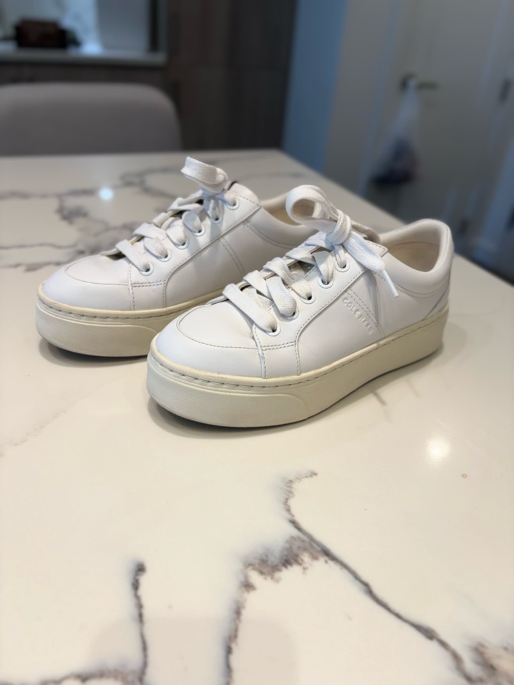 Cole Haan White Leather Platform Sneakers, Sz 6.5